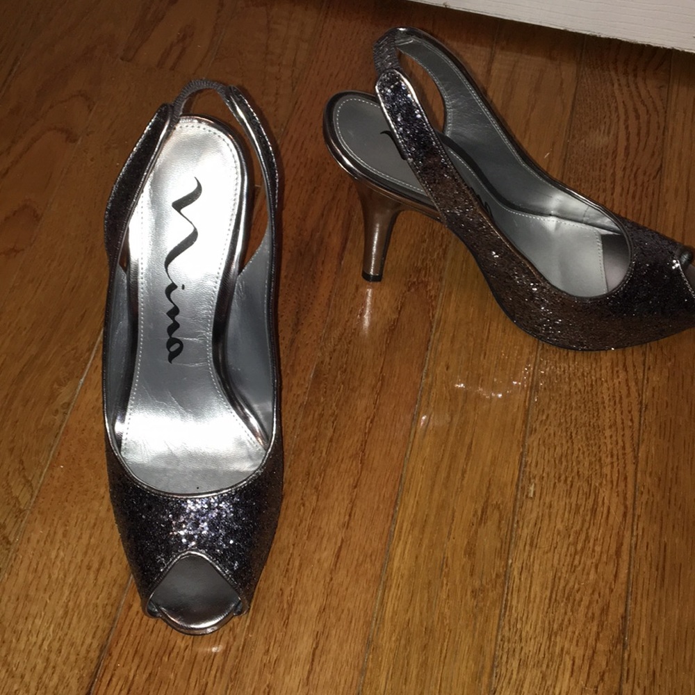 Platinum Silver Glitter Heels
